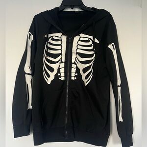 Black Skeleton Zip-Up Hoodie - Size: M